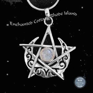 Wiccan 𝑷𝒆𝒏𝒕𝒂𝒈𝒓𝒂𝒎 𝑴𝒐𝒐𝒏 w/Moonstone 925 Sterling Silver Pendant